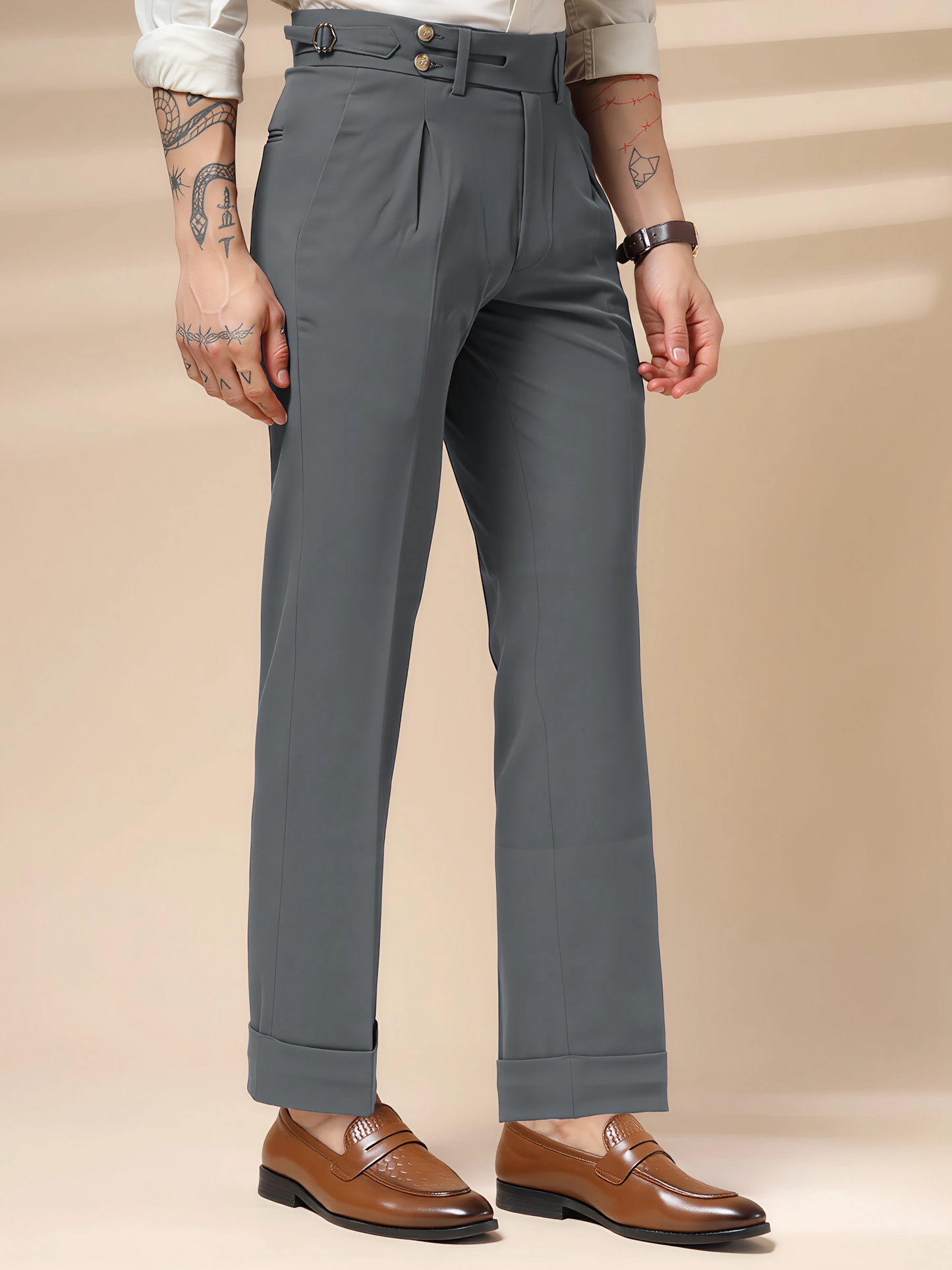 Stone Grey Double Buttoned GURKHA PANTS by ITALIANVEGA™