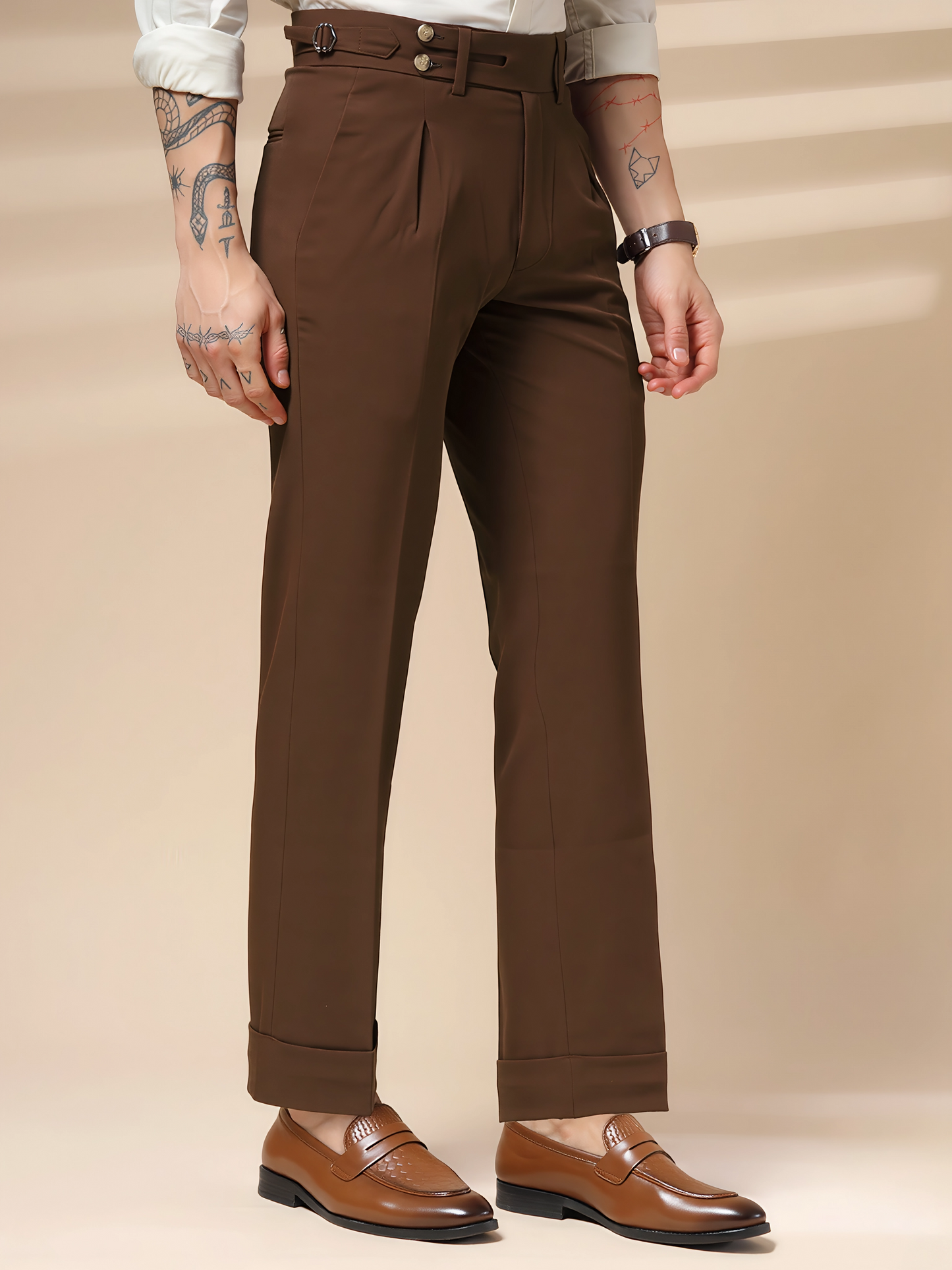 Brown Double Buttoned GURKHA PANTS by ITALIANVEGA™