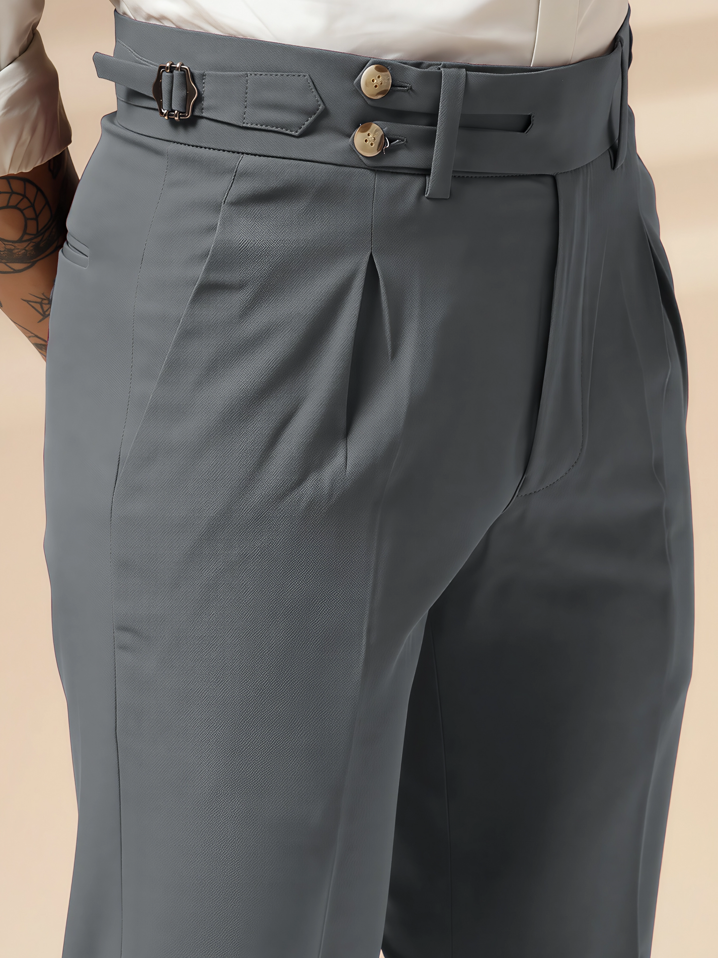 Stone Grey Double Buttoned GURKHA PANTS by ITALIANVEGA™