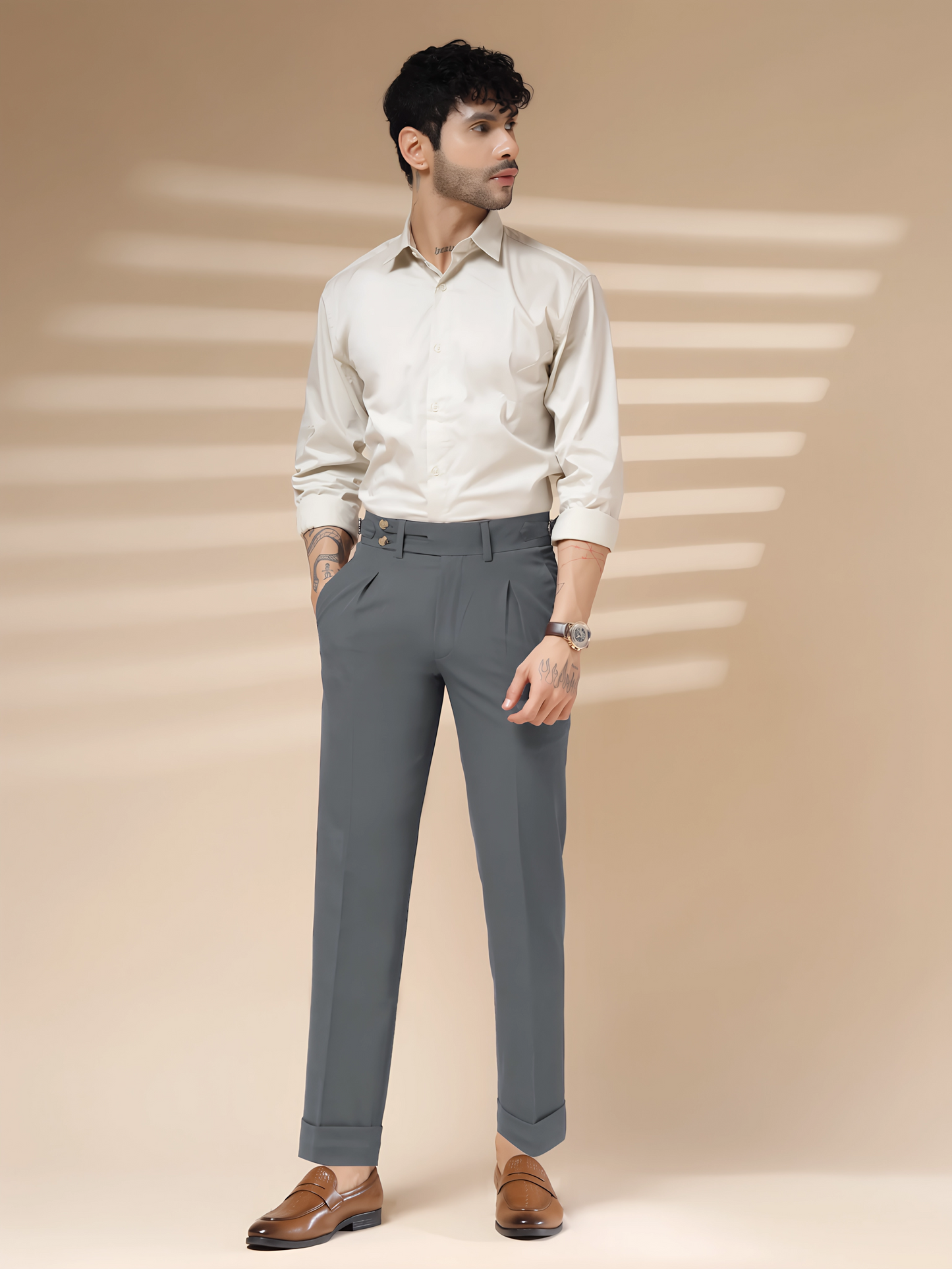 Stone Grey Double Buttoned GURKHA PANTS by ITALIANVEGA™