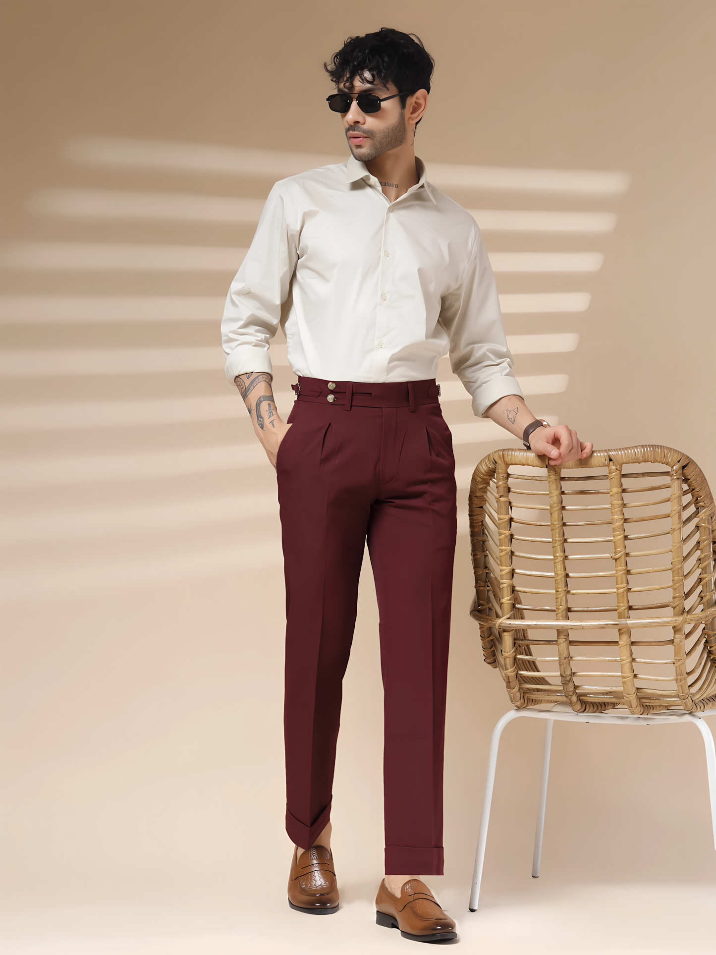 Wine Double Buttoned GURKHA PANTS by ITALIANVEGA™