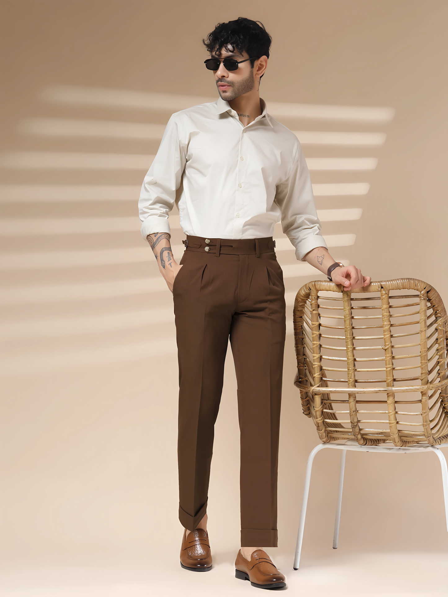 Brown Double Buttoned GURKHA PANTS by ITALIANVEGA™