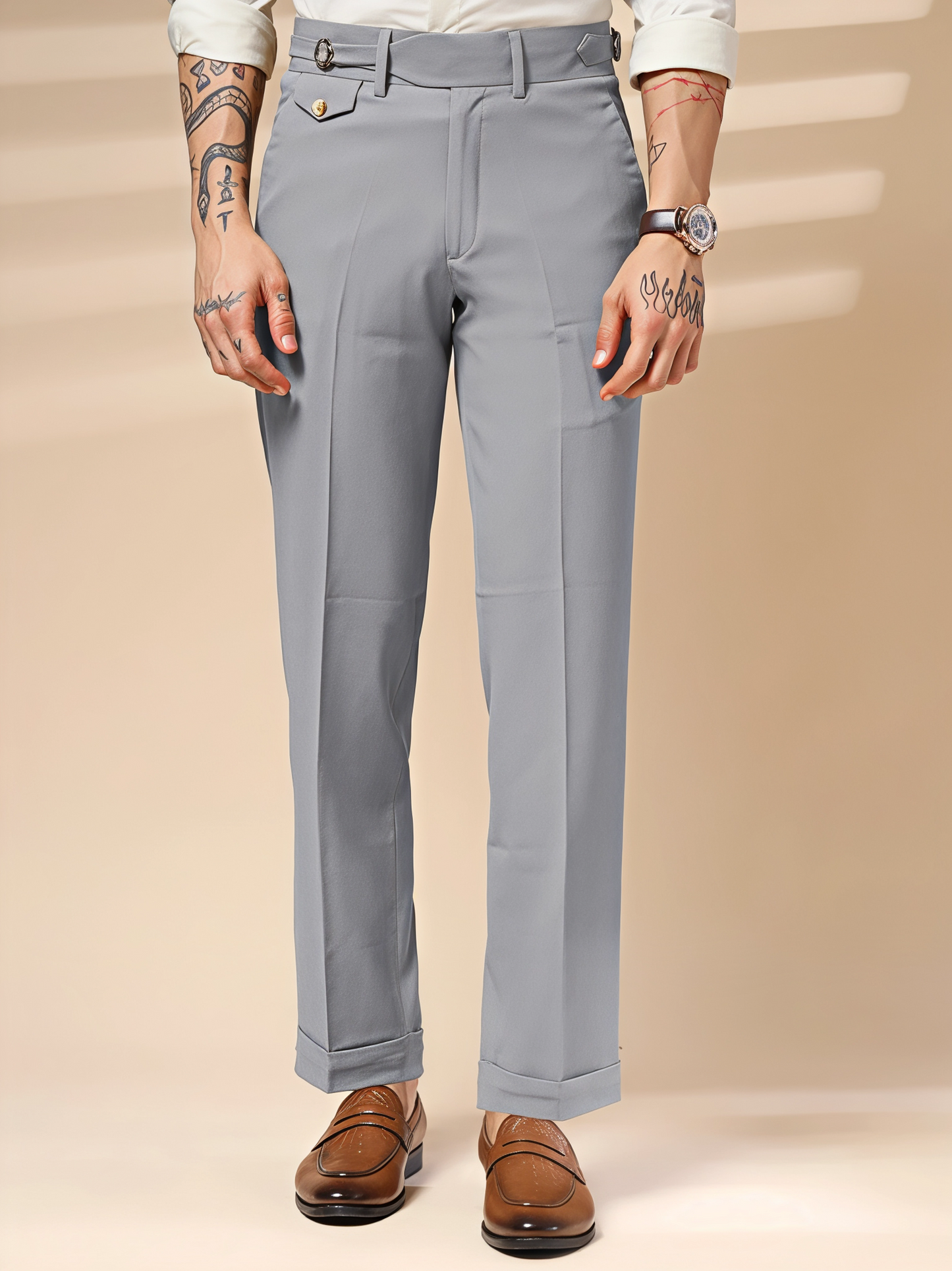 Ash Grey Single Buckle Gurkha Pants