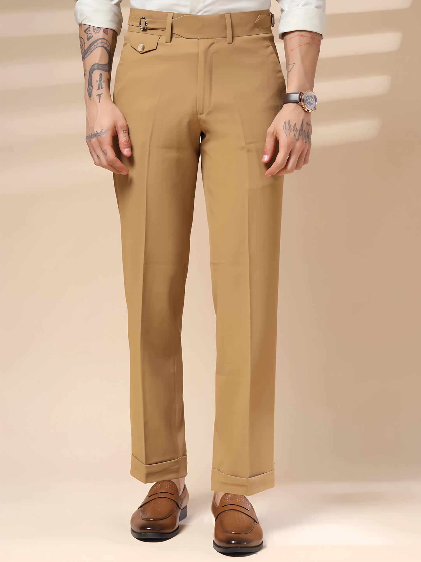 Camel Single Buckle Gurkha Pants
