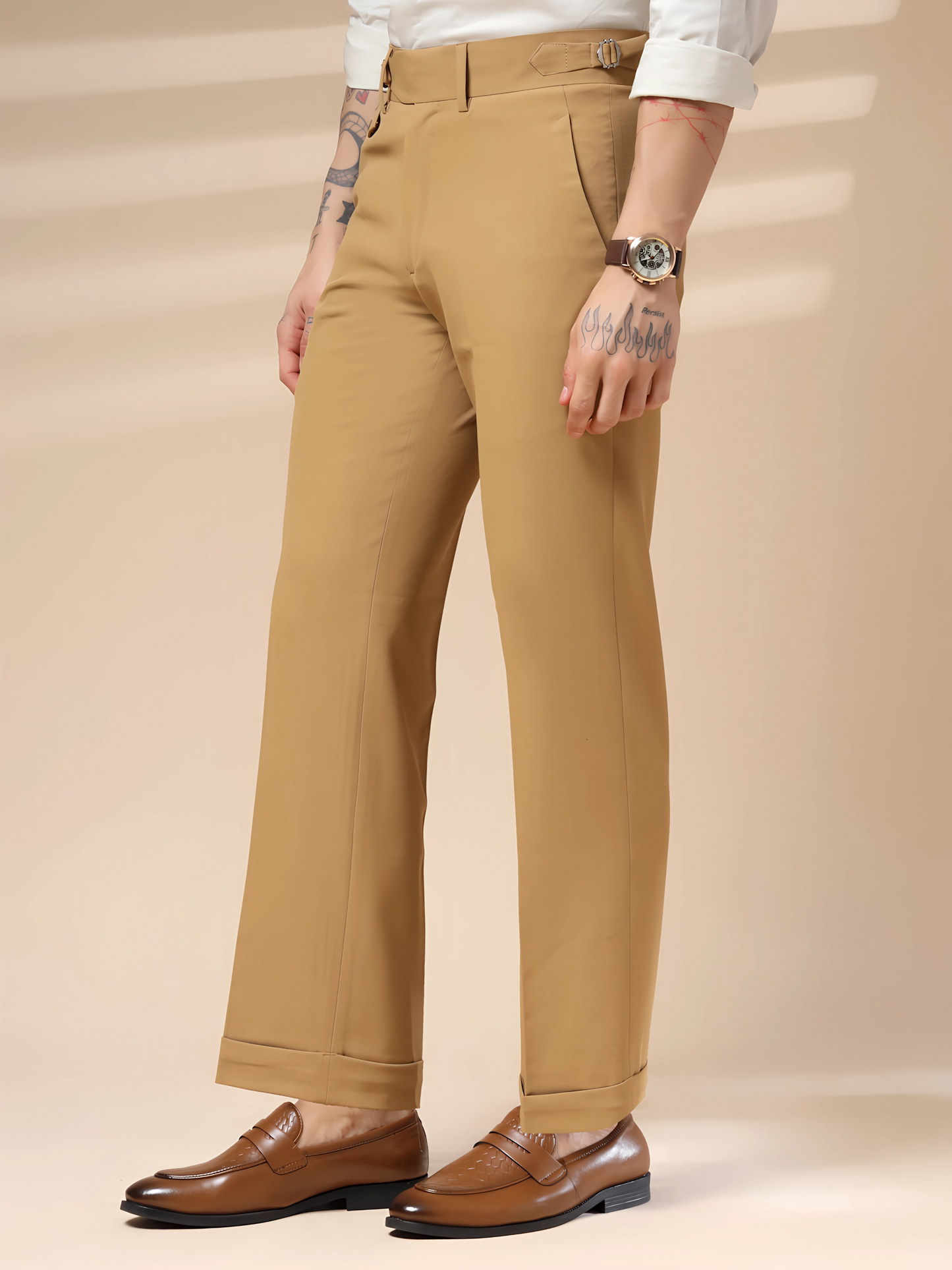 Camel Single Buckle Gurkha Pants