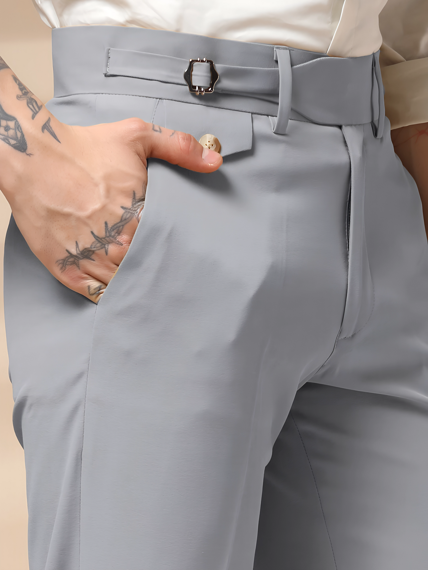 Ash Grey Single Buckle Gurkha Pants