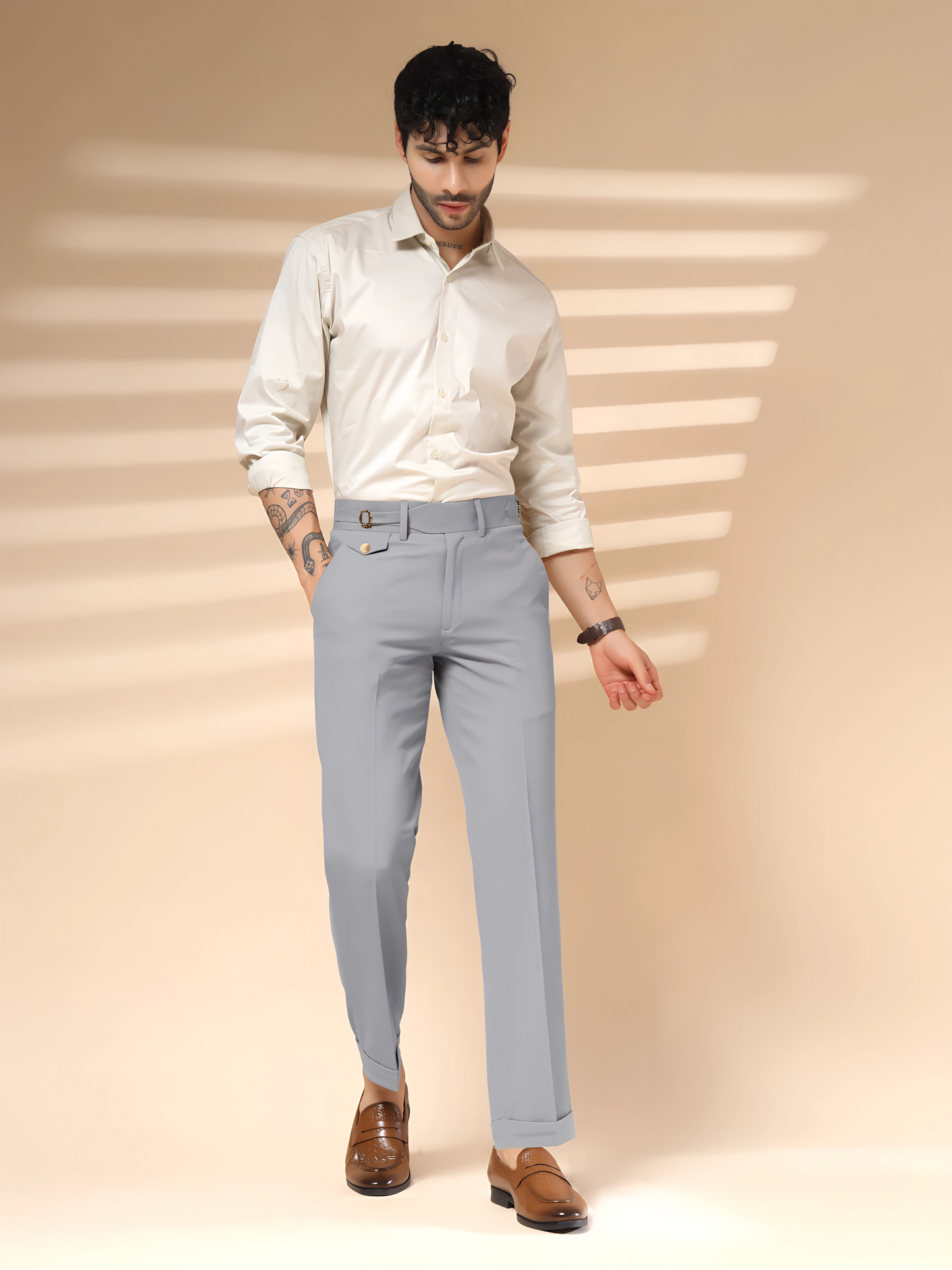 Ash Grey Single Buckle Gurkha Pants
