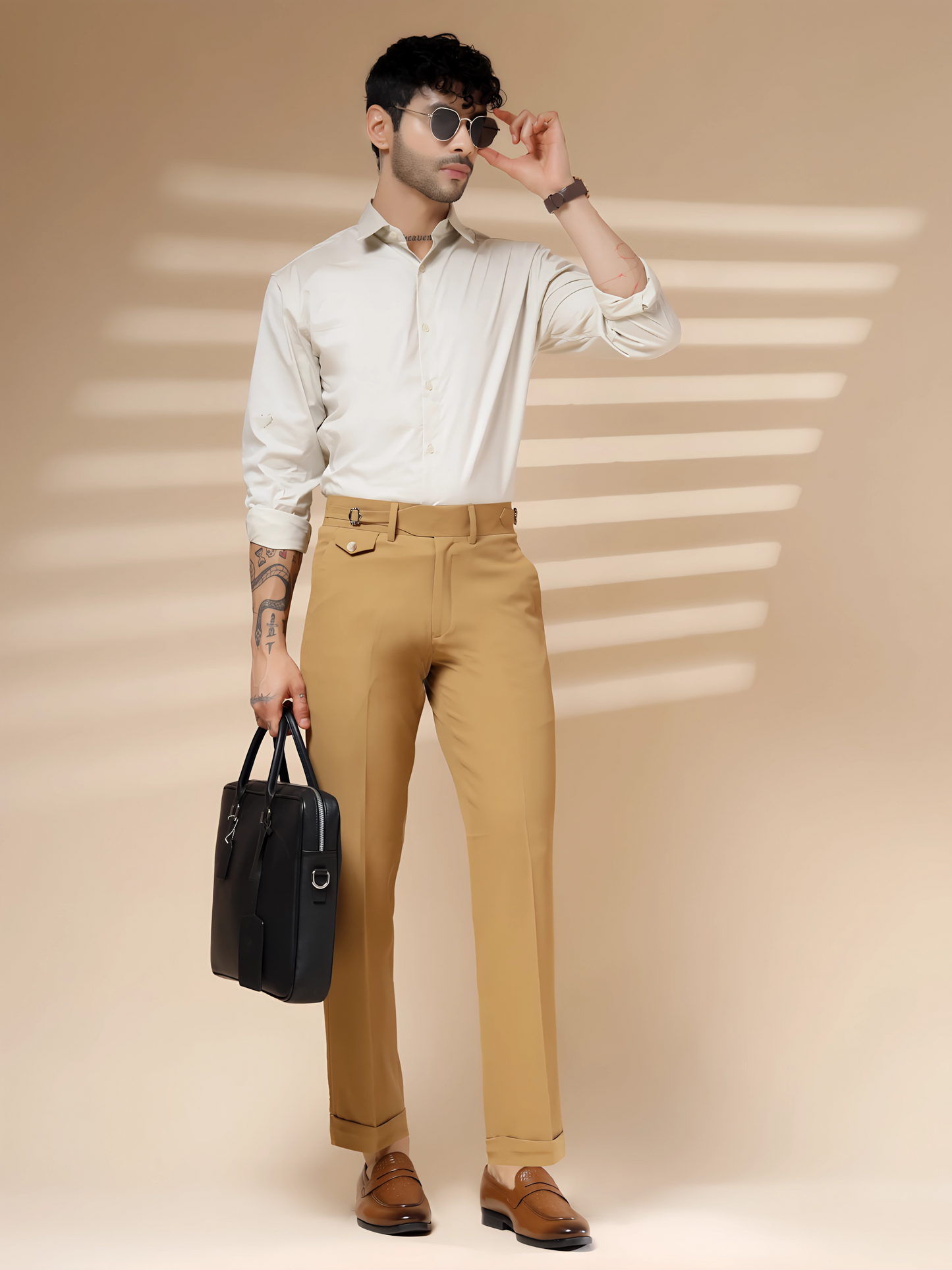 Camel Single Buckle Gurkha Pants
