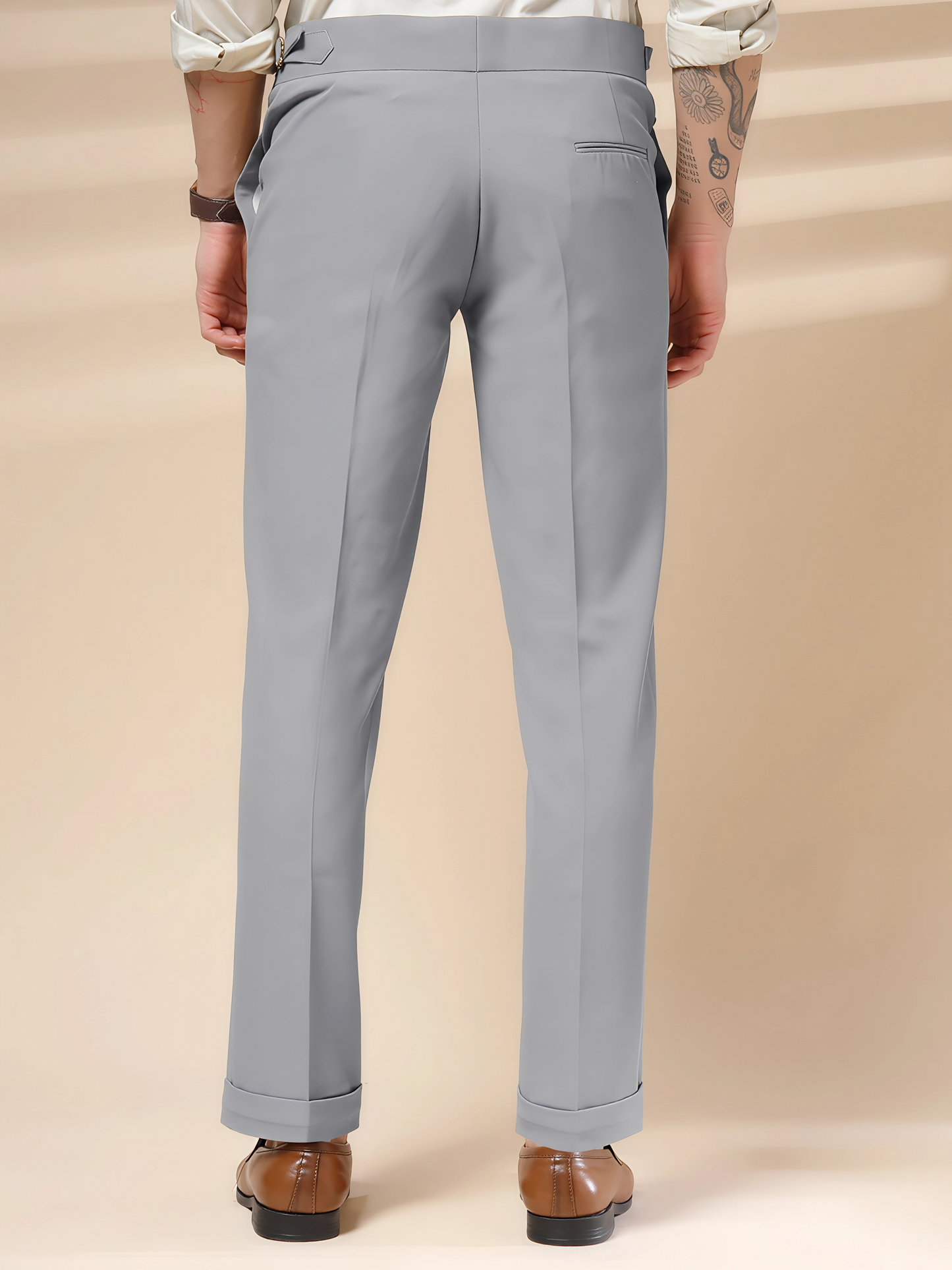 Ash Grey Single Buckle Gurkha Pants