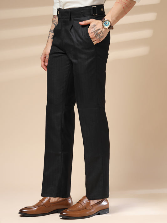 Black Oxford Herringbone Gurkha Pants | Boot Cut Fit by ITALIAN VEGA®