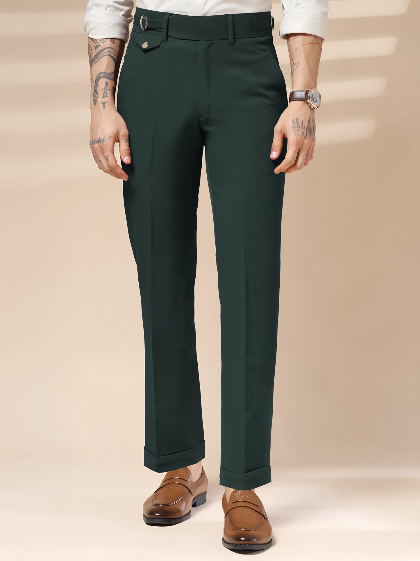 Bottle Green Single Buckle Gurkha Pants