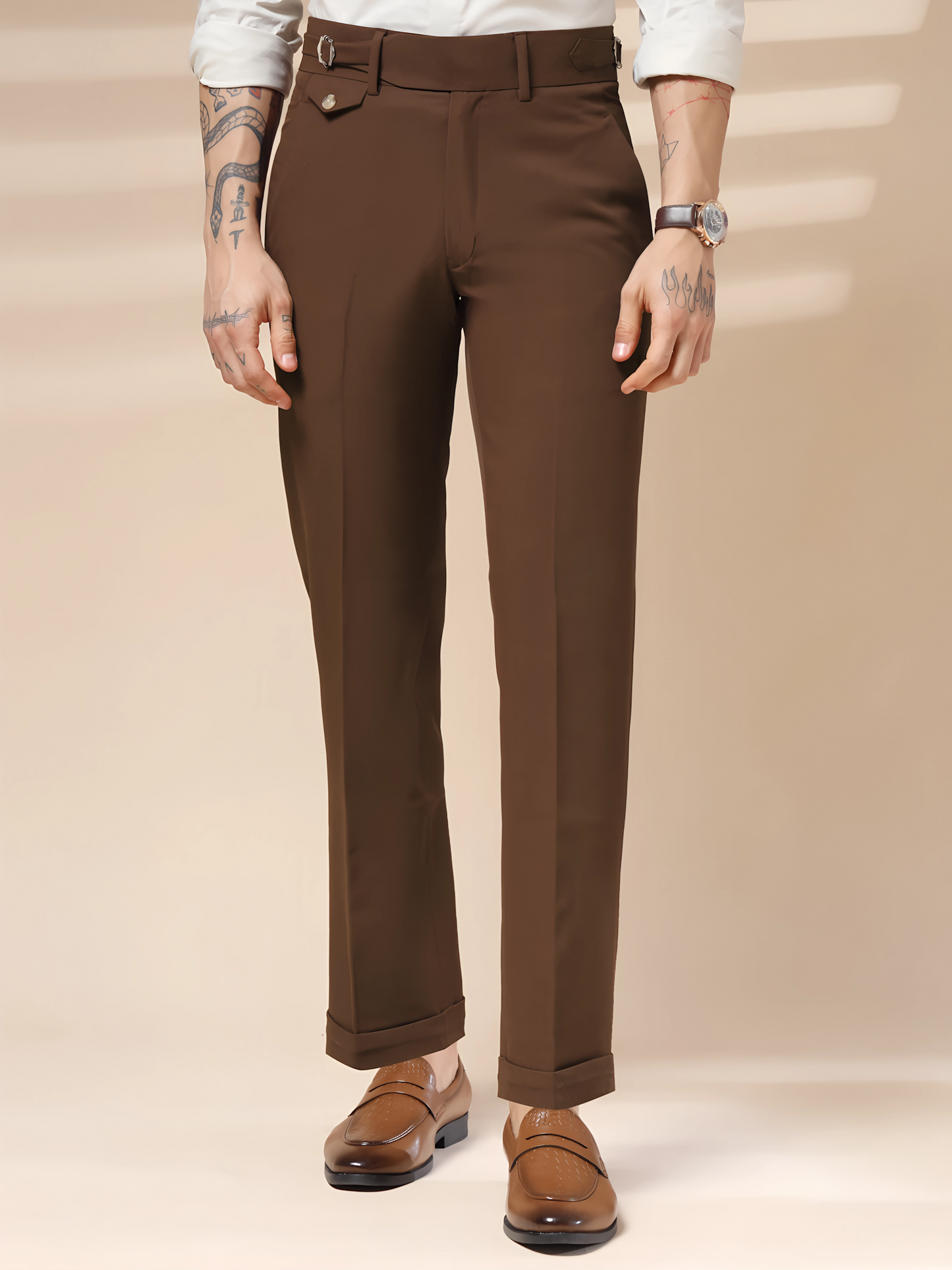 Brown Single Buckle Gurkha Pants