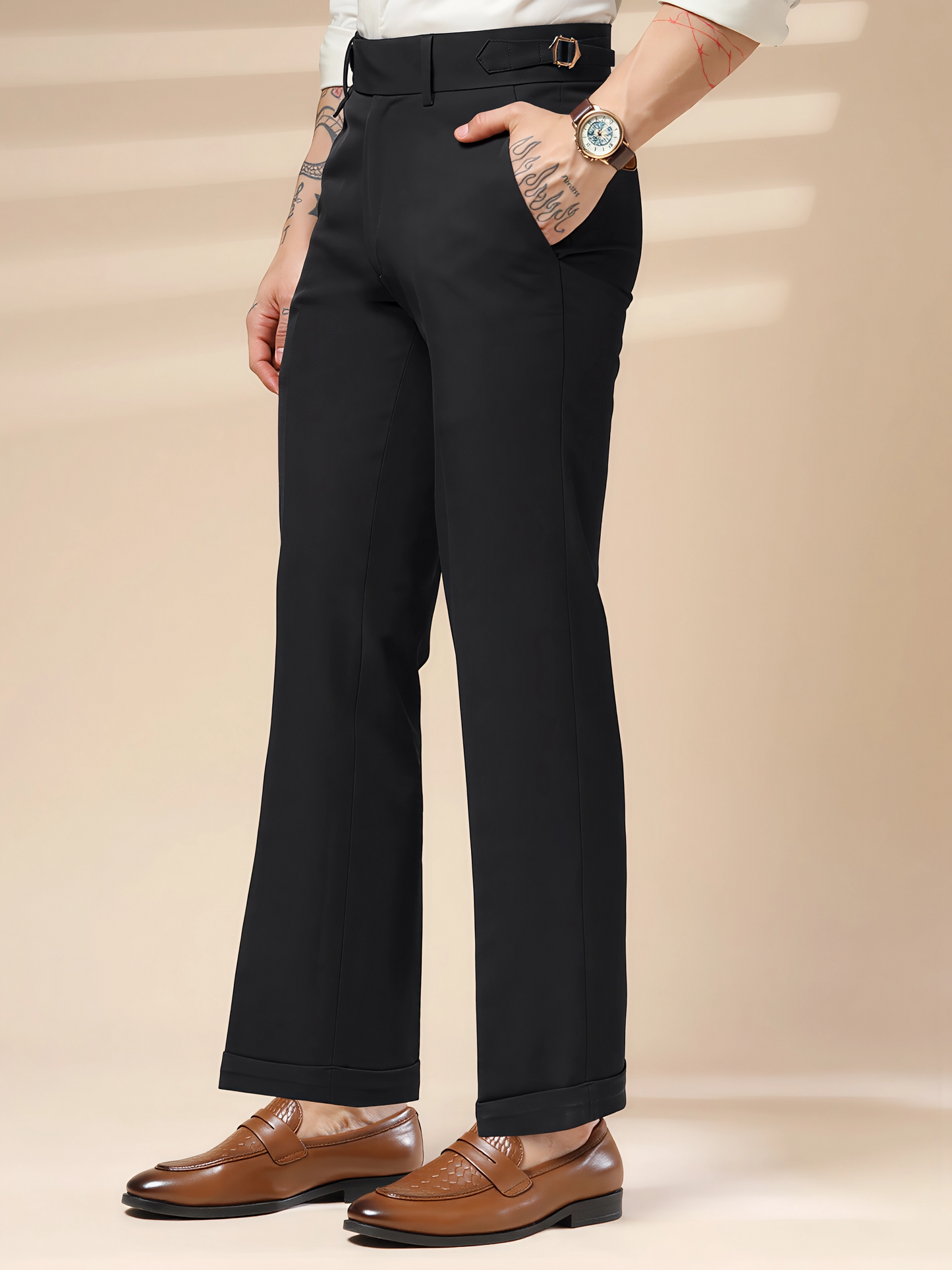 Black Single Buckle Gurkha Pants