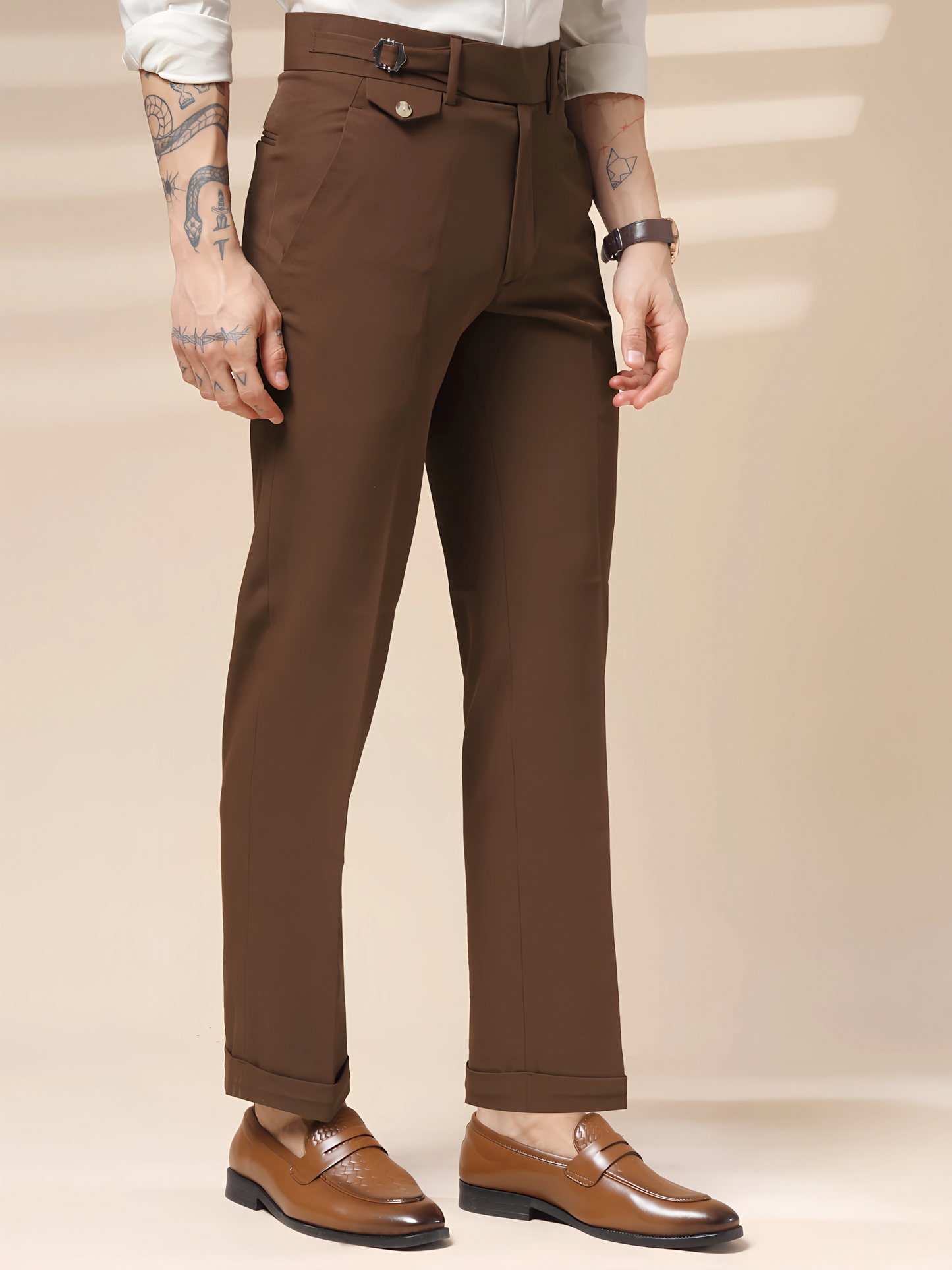 Brown Single Buckle Gurkha Pants