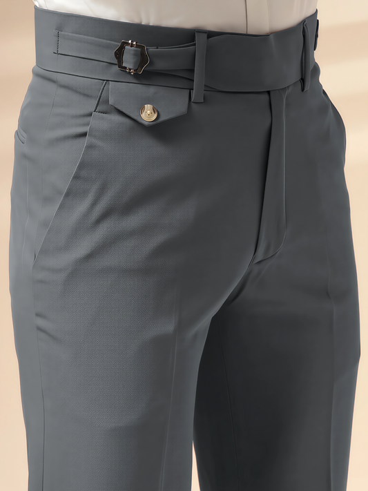 Stone Grey Single Buckle Gurkha Pants