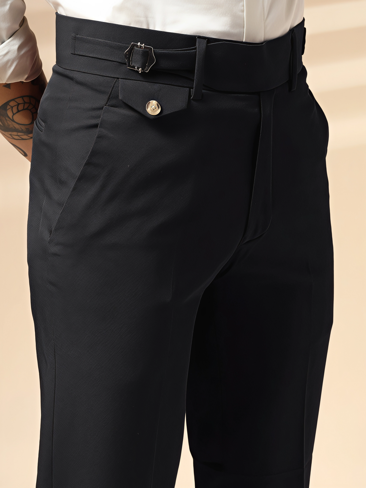 Black Single Buckle Gurkha Pants