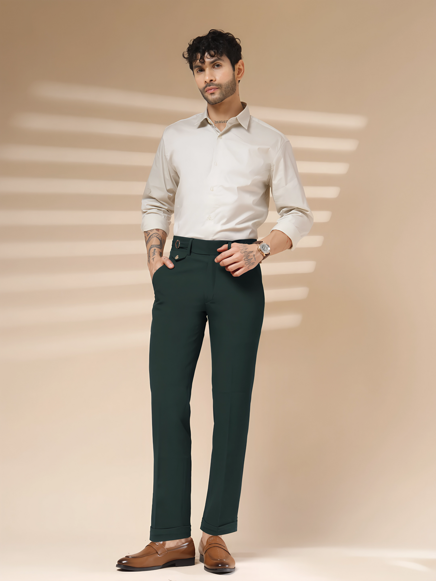 Bottle Green Single Buckle Gurkha Pants