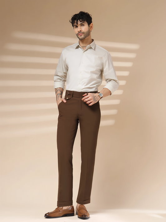 Brown Single Buckle Gurkha Pants