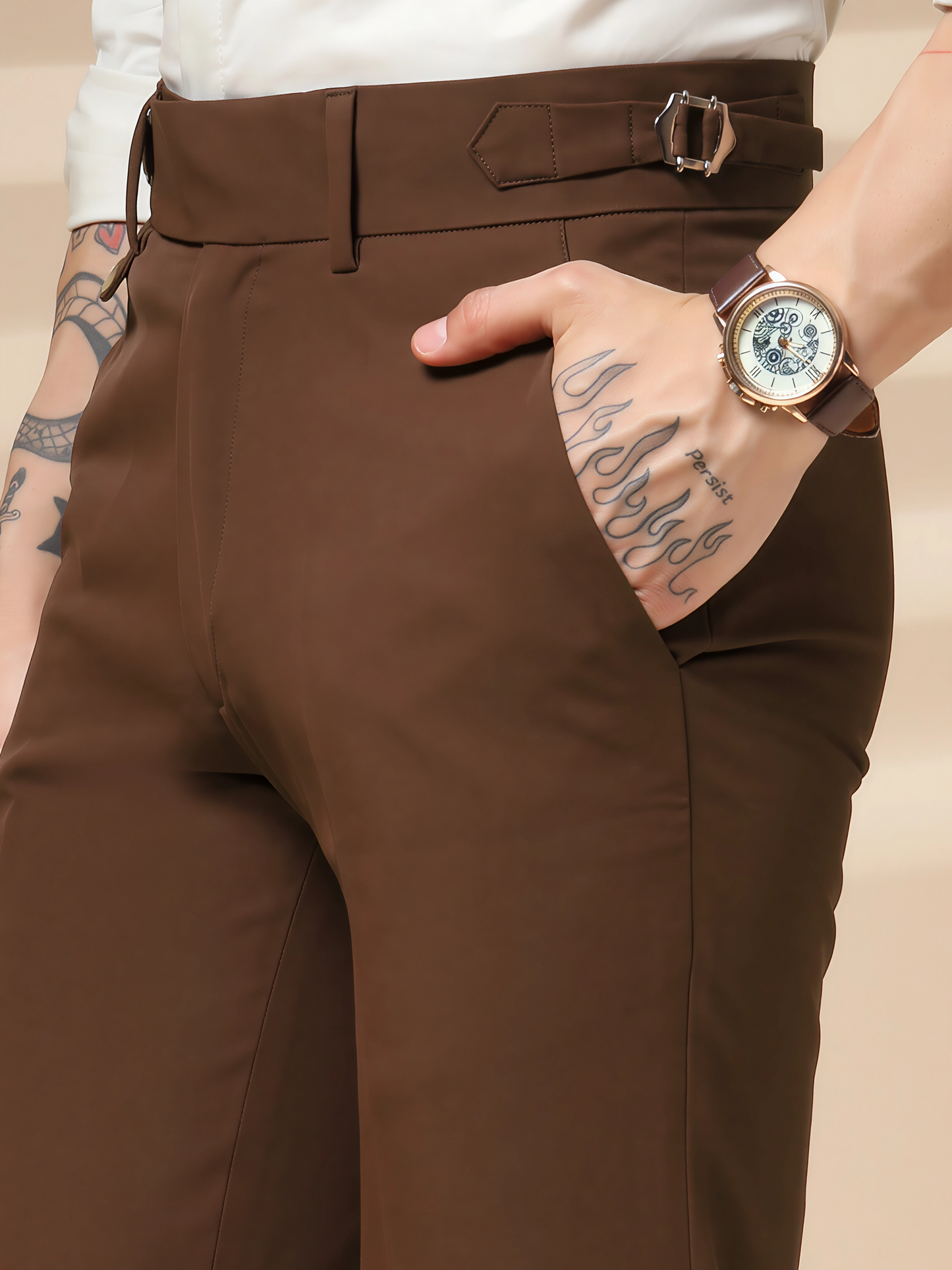 Brown Single Buckle Gurkha Pants