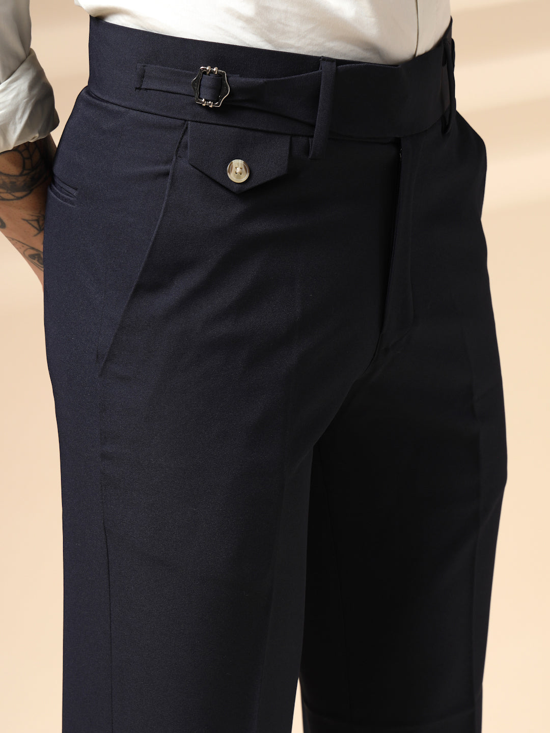 Navy Blue Single Buckle Gurkha Pants