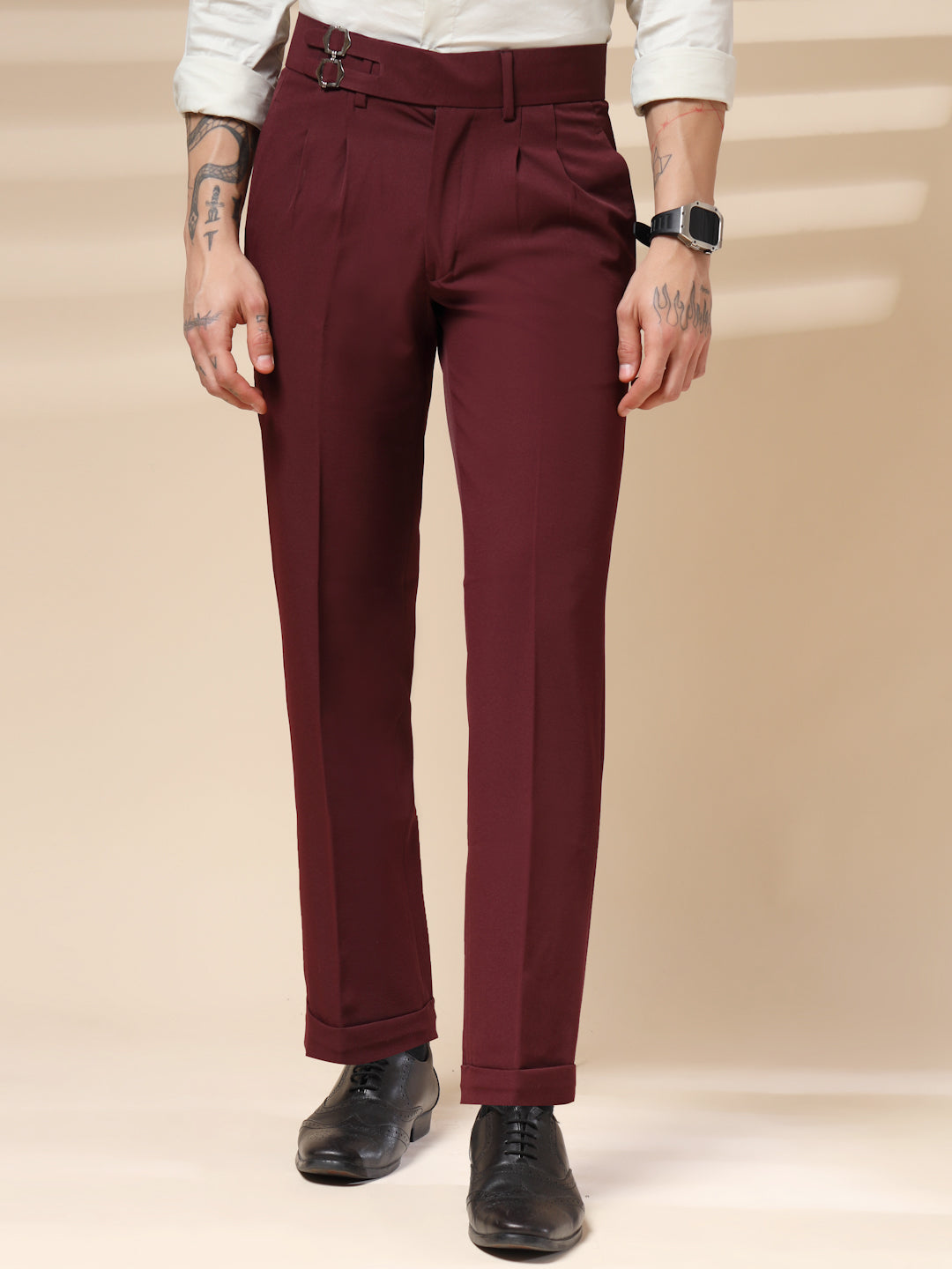 Wine Double Buckle Gurkha Pants