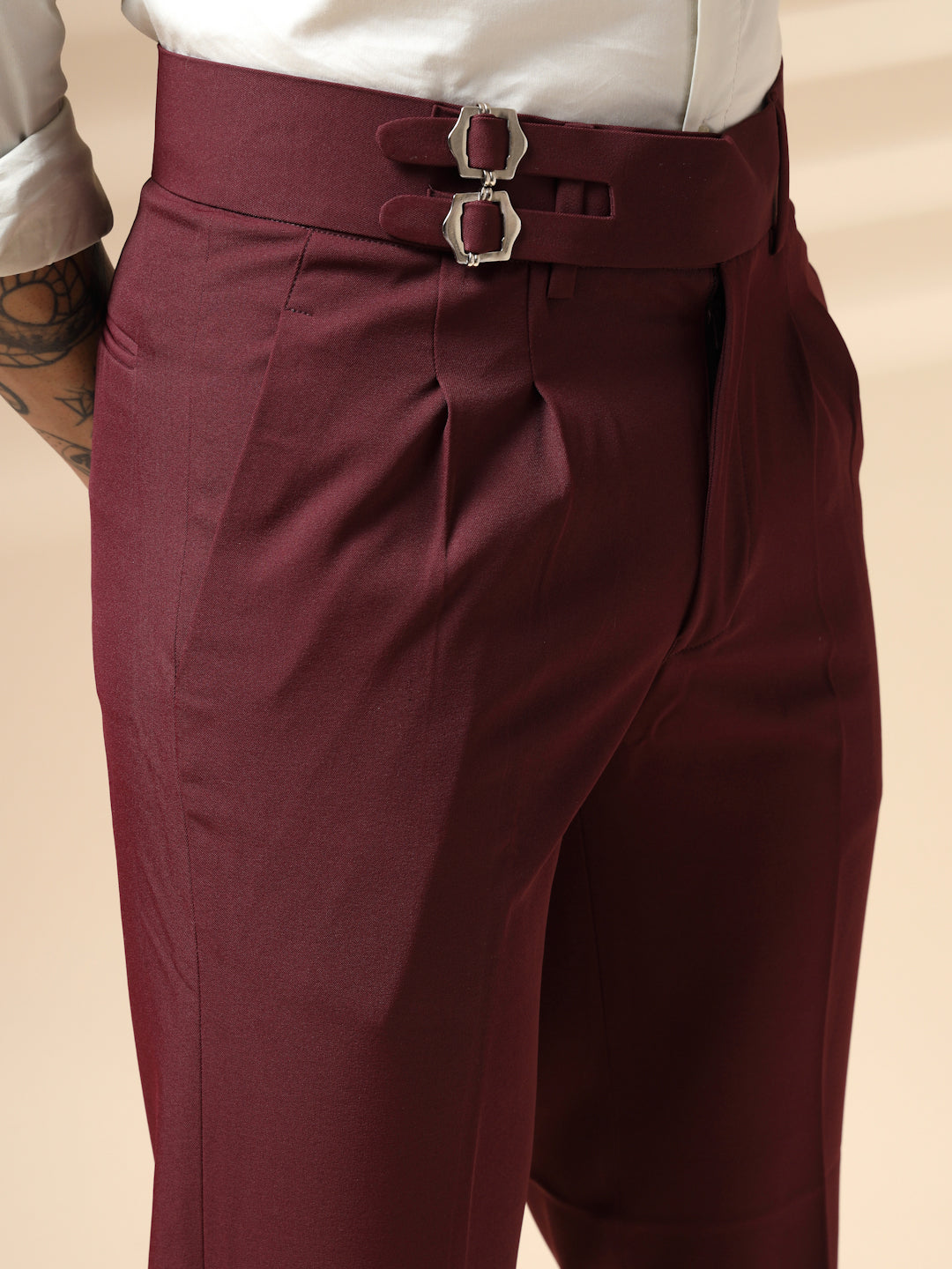 Wine Double Buckle Gurkha Pants