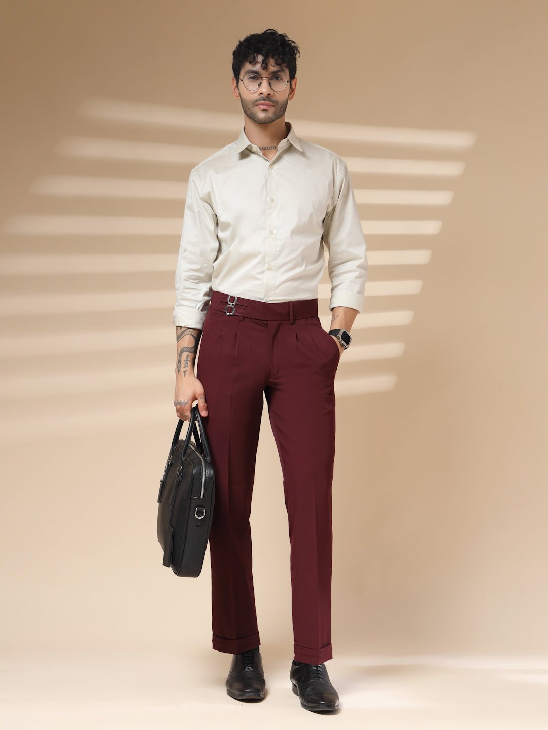 Wine Double Buckle Gurkha Pants