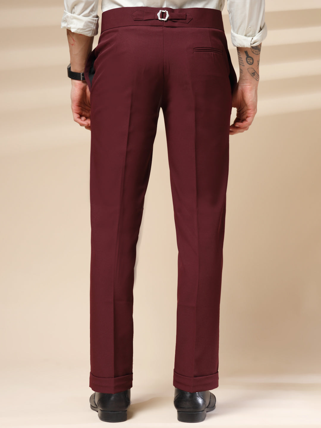 Wine Double Buckle Gurkha Pants