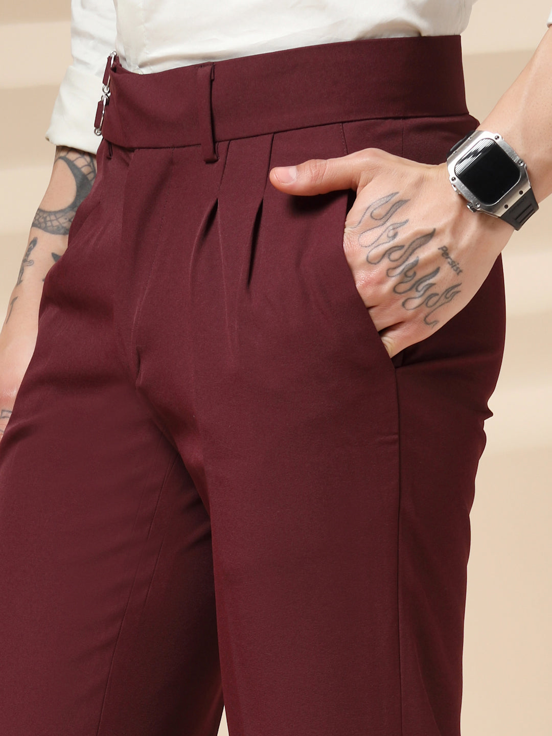 Wine Double Buckle Gurkha Pants