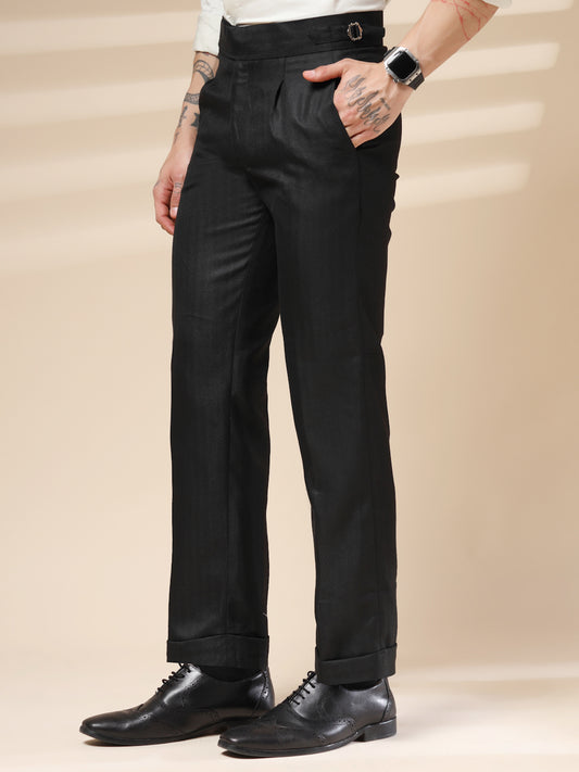 Black Exotic Herringbone Gurkha Pants | Boot Cut Fit by ITALIAN VEGA®