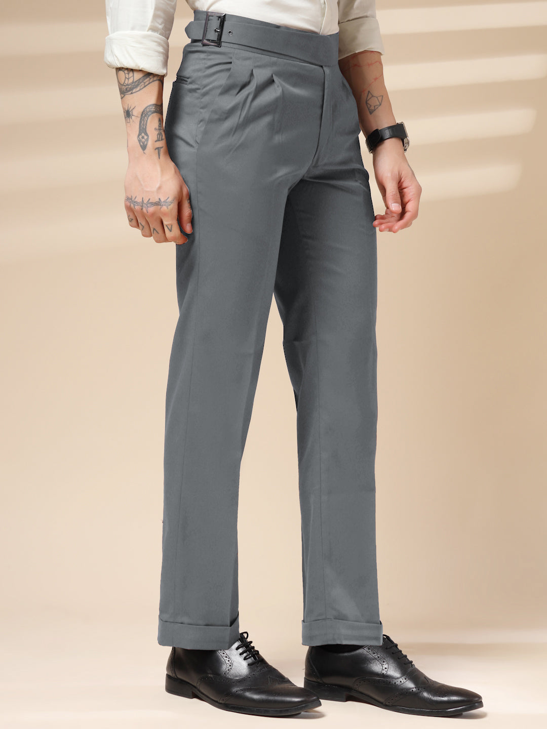 Stone Grey Classic Buckle Gurkha Pants by Italian Vega®
