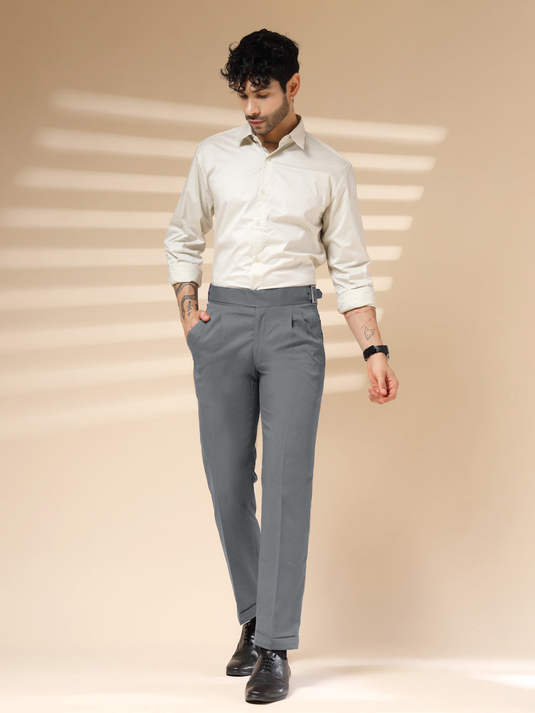 Stone Grey Classic Buckle Gurkha Pants by Italian Vega®