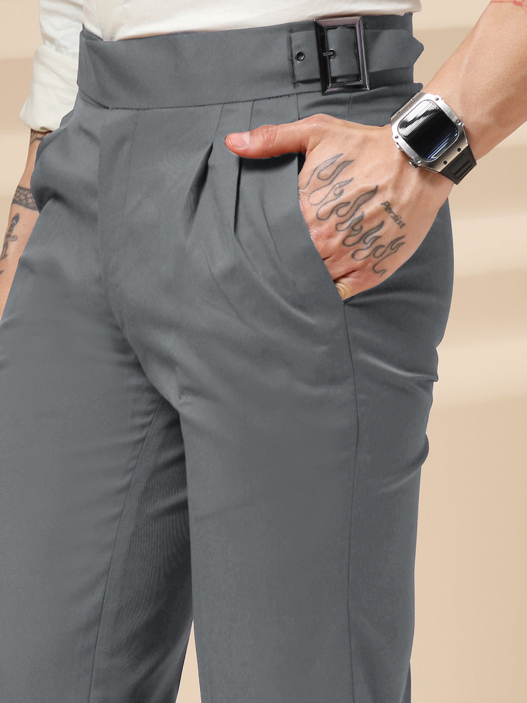 Stone Grey Classic Buckle Gurkha Pants by Italian Vega®