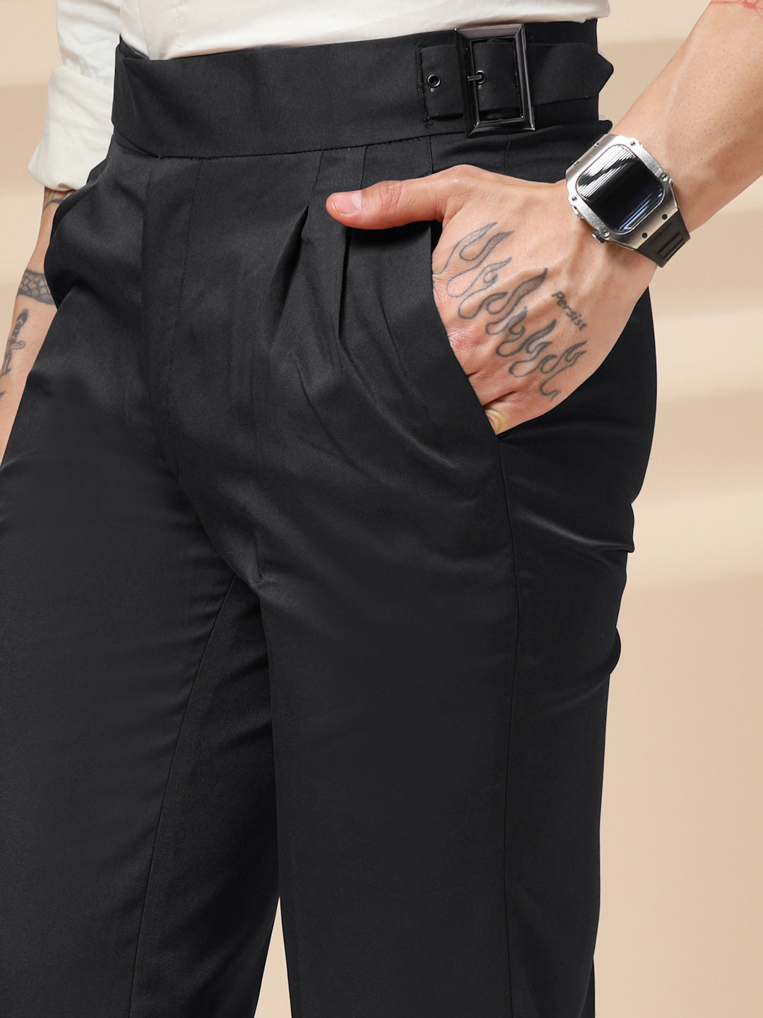 Charcoal Black Classic Buckle Gurkha Pants by Italian Vega®