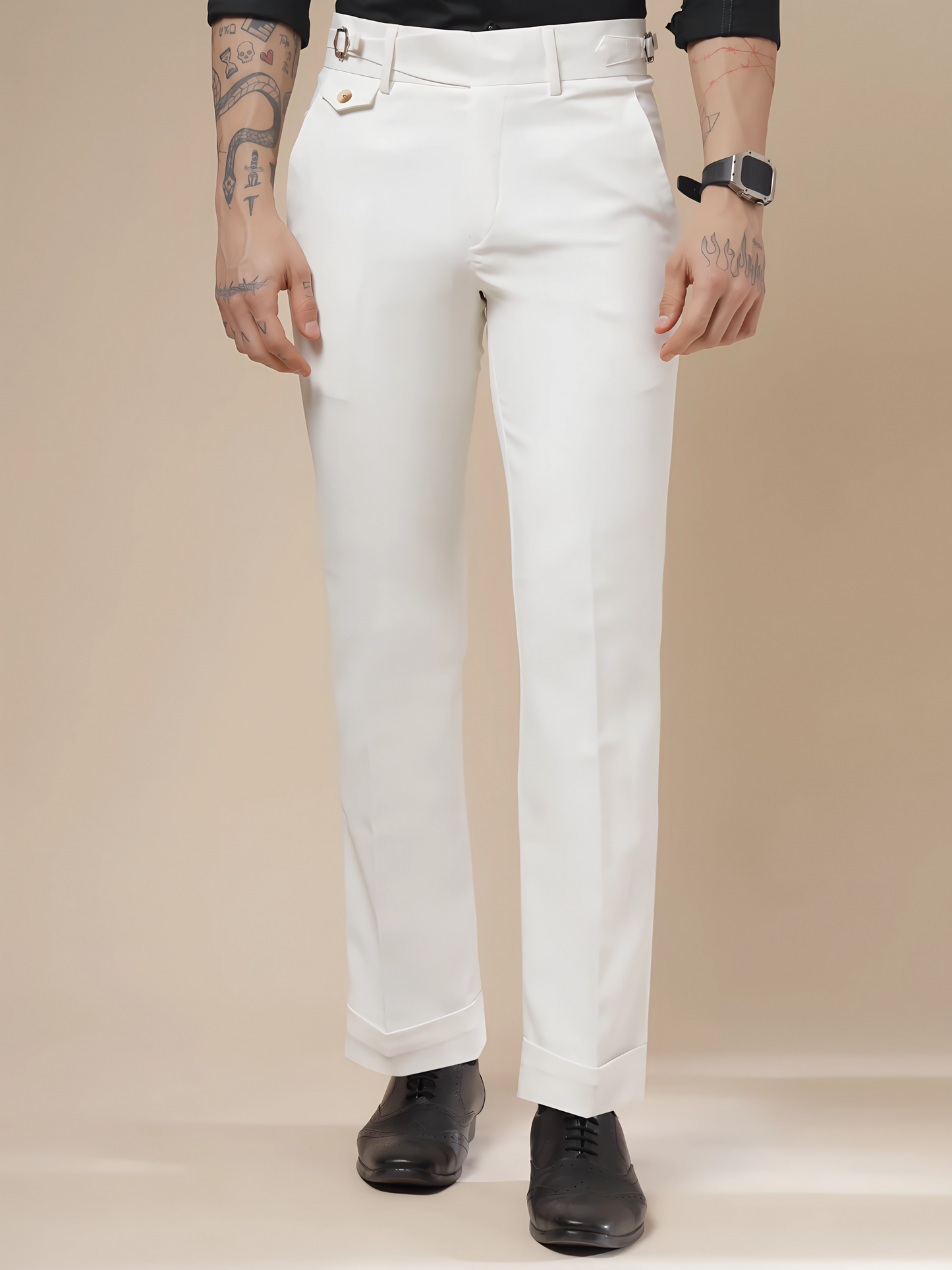 White Single Buckle Gurkha Pants by Italian Vega