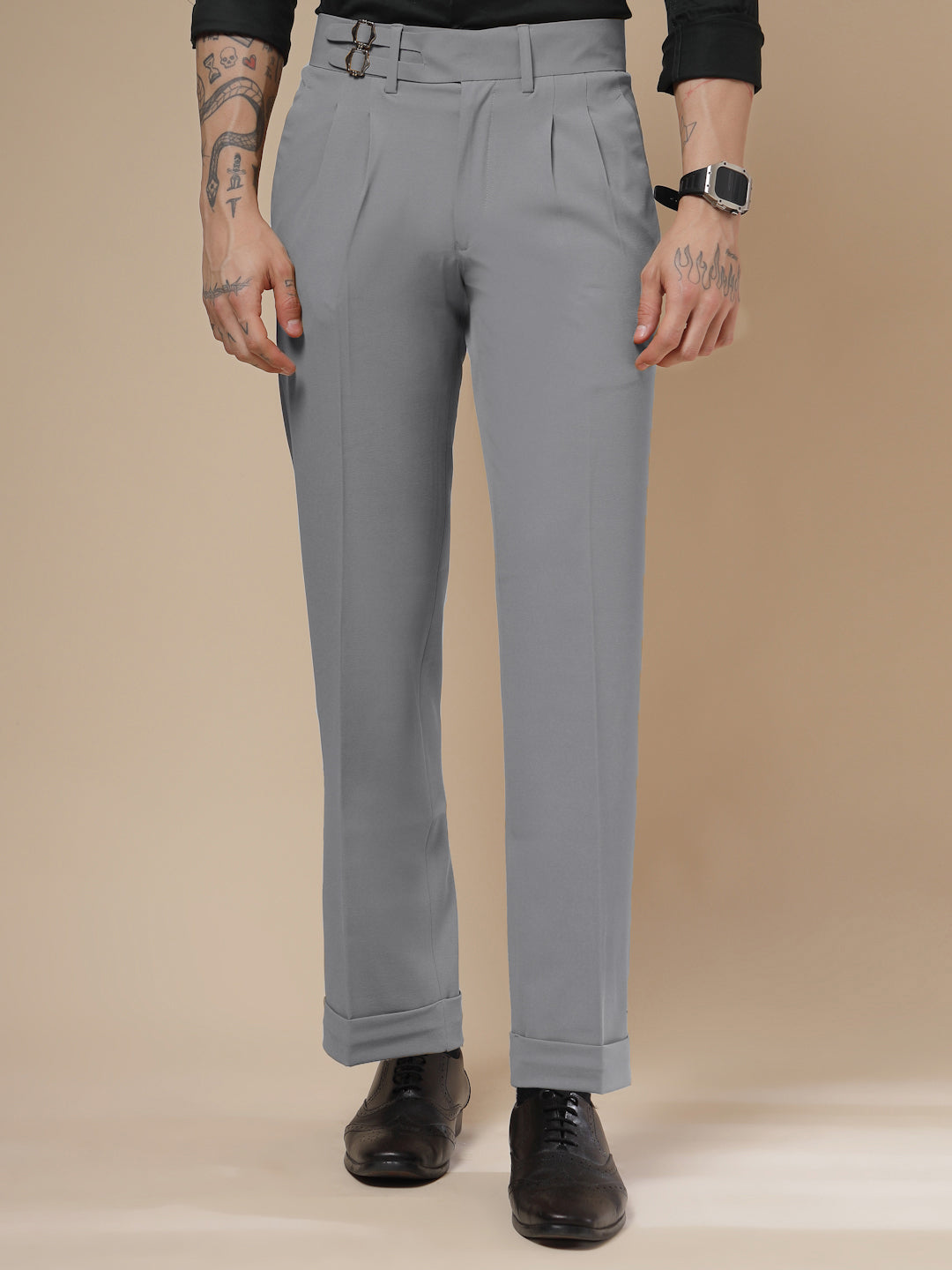 Ash Grey Double Buckle Gurkha Pants