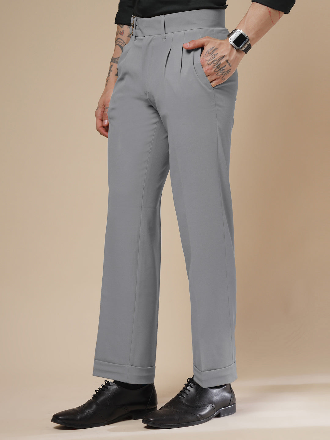 Ash Grey Double Buckle Gurkha Pants