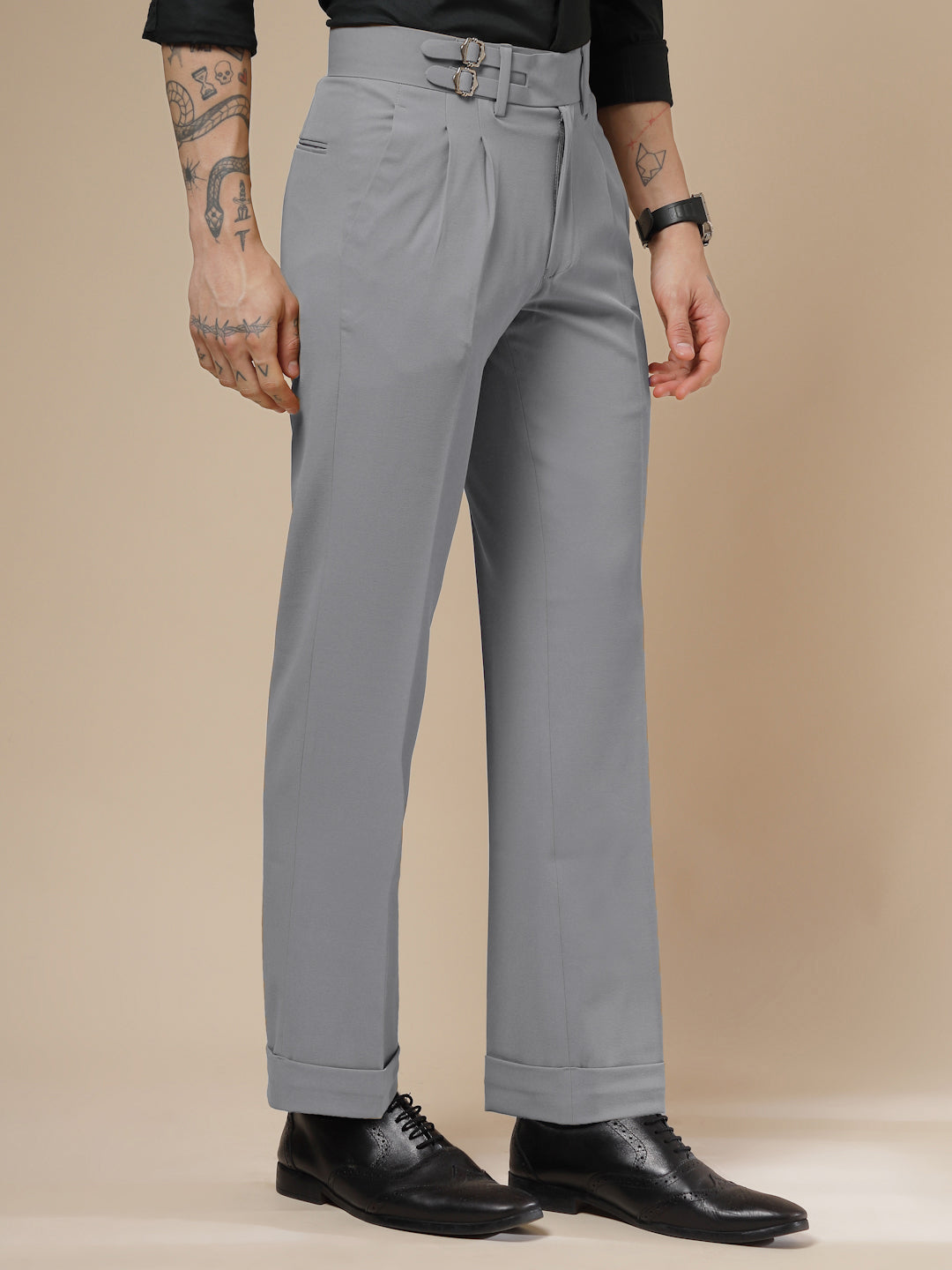 Ash Grey Double Buckle Gurkha Pants