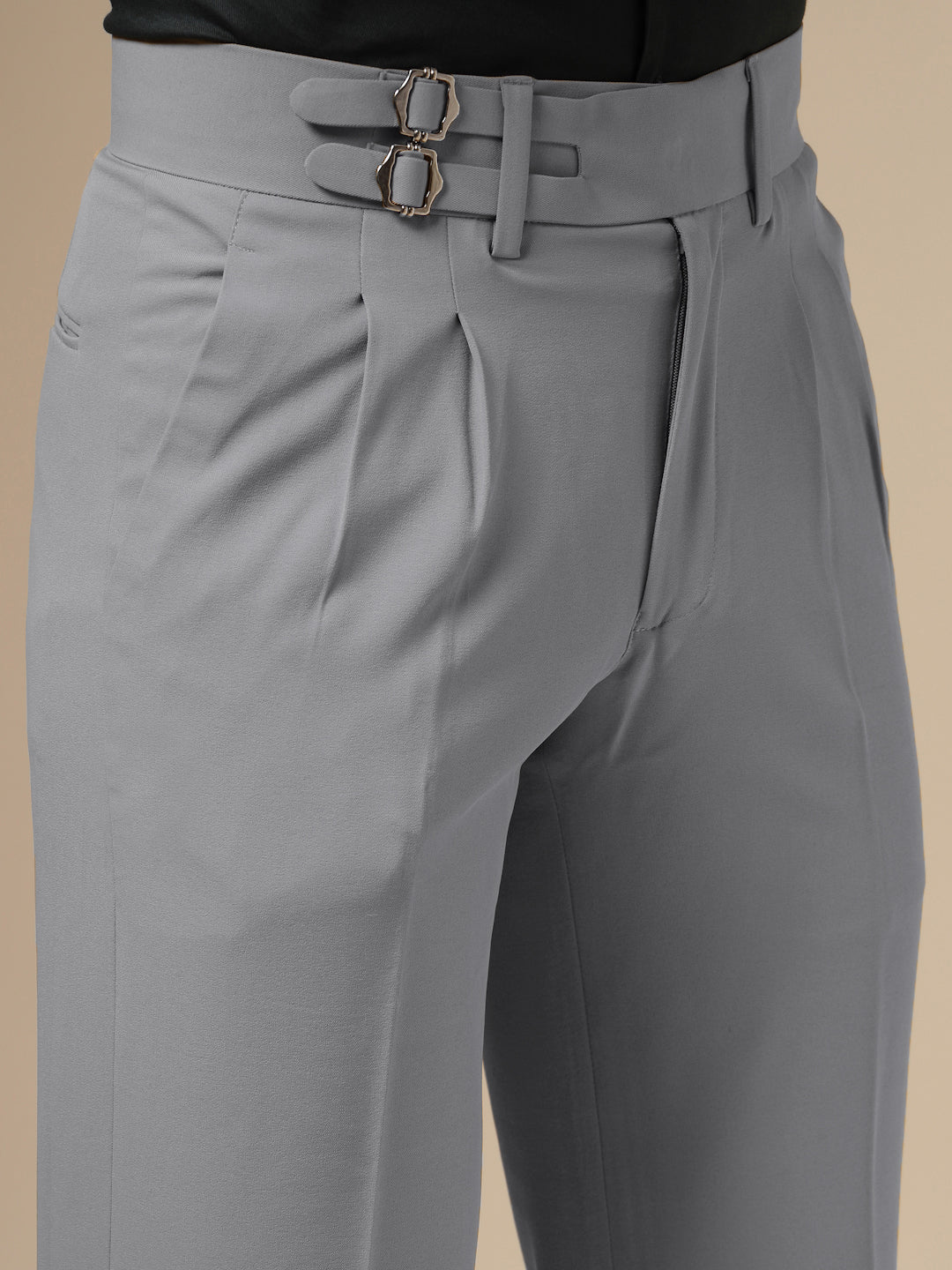 Ash Grey Double Buckle Gurkha Pants
