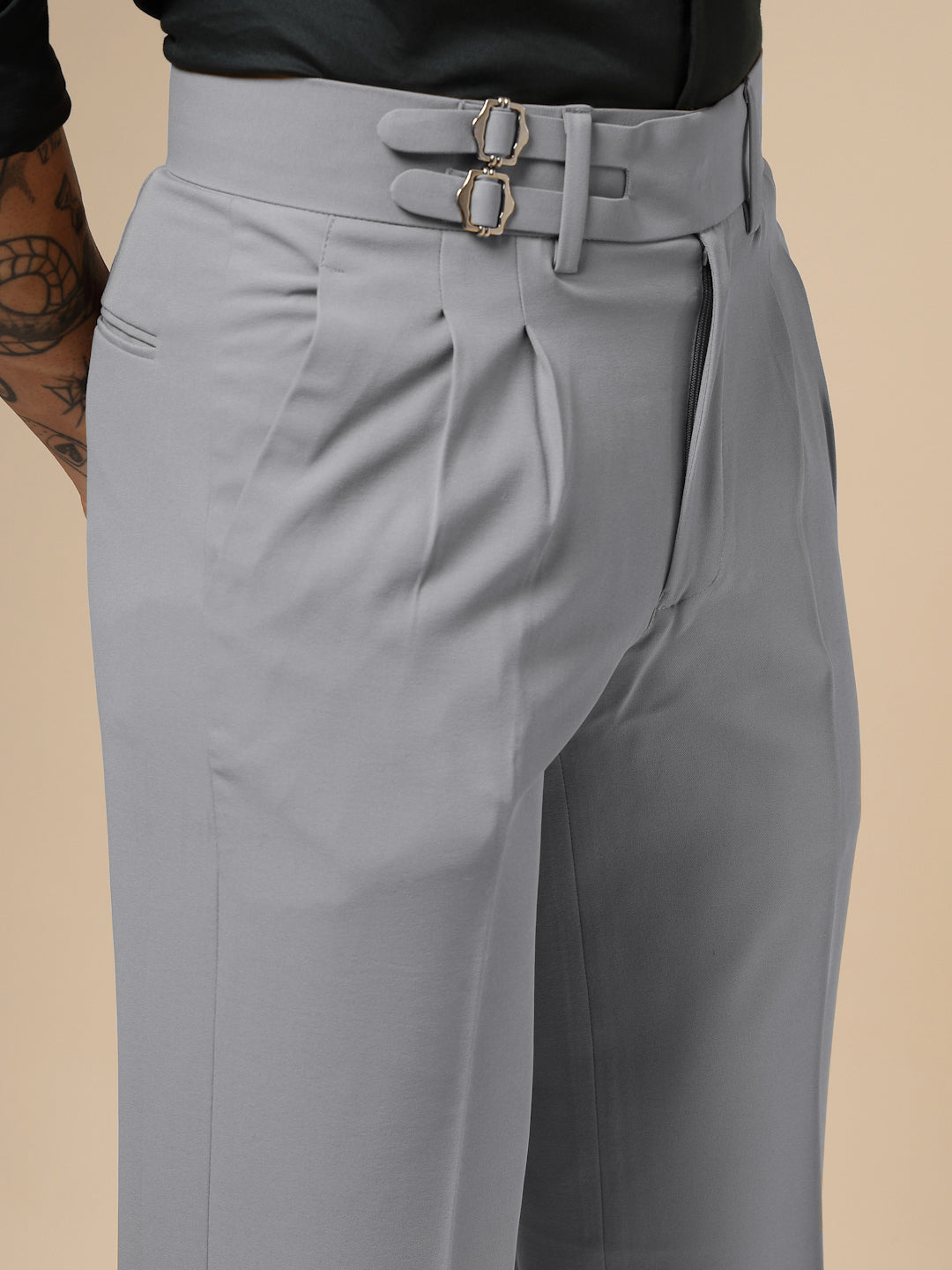 Ash Grey Double Buckle Gurkha Pants