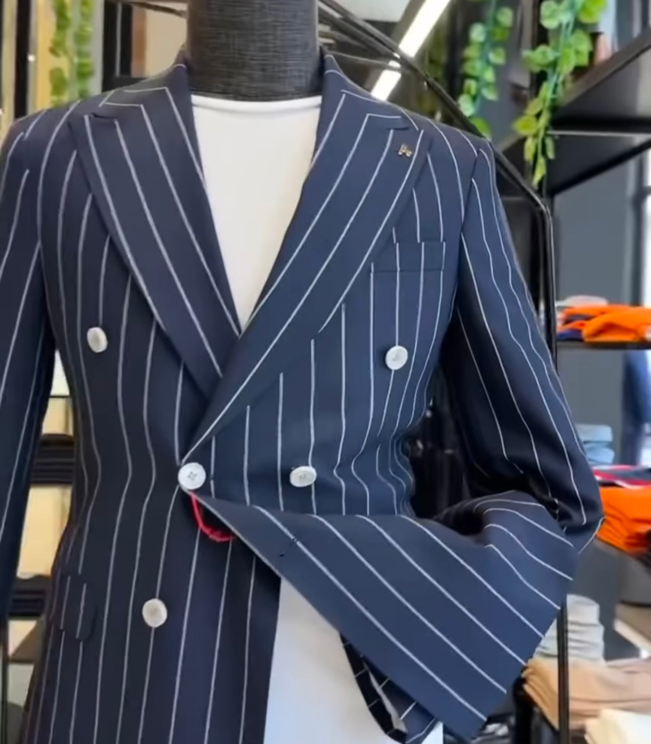 Navy Striped Double Breasted Blazer by Italian Vega (Special Edition)