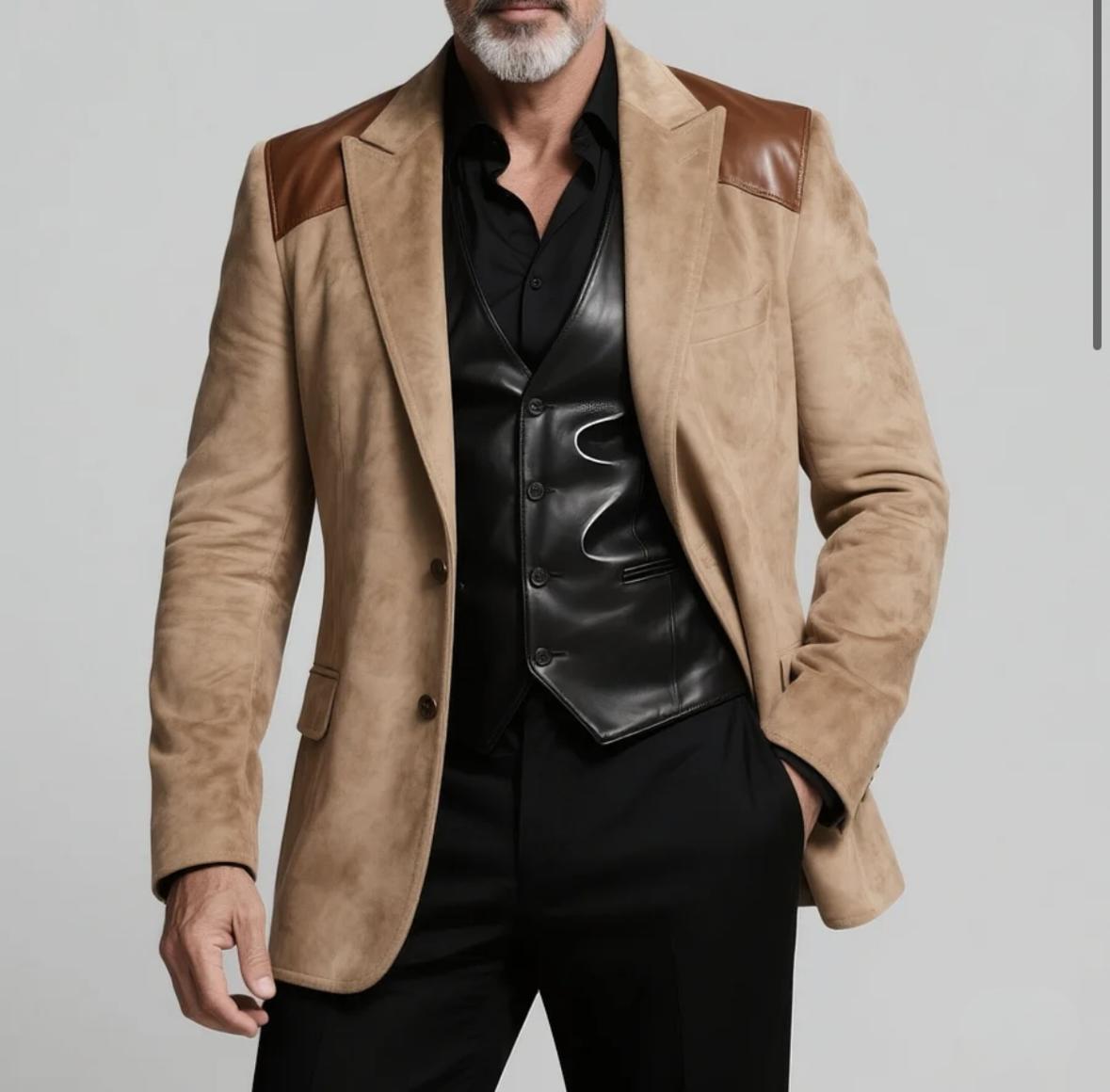 Luxury Beige Shoulder Patch PU Leather Blazer – Italian Vega®