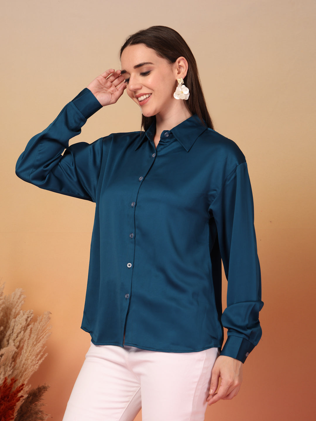 Midnight Blue Satin Shirt for Women | By ItalianVega Italian Vega Midnight Blue Satin Shirt for Women | By ItalianVega Italian Vega