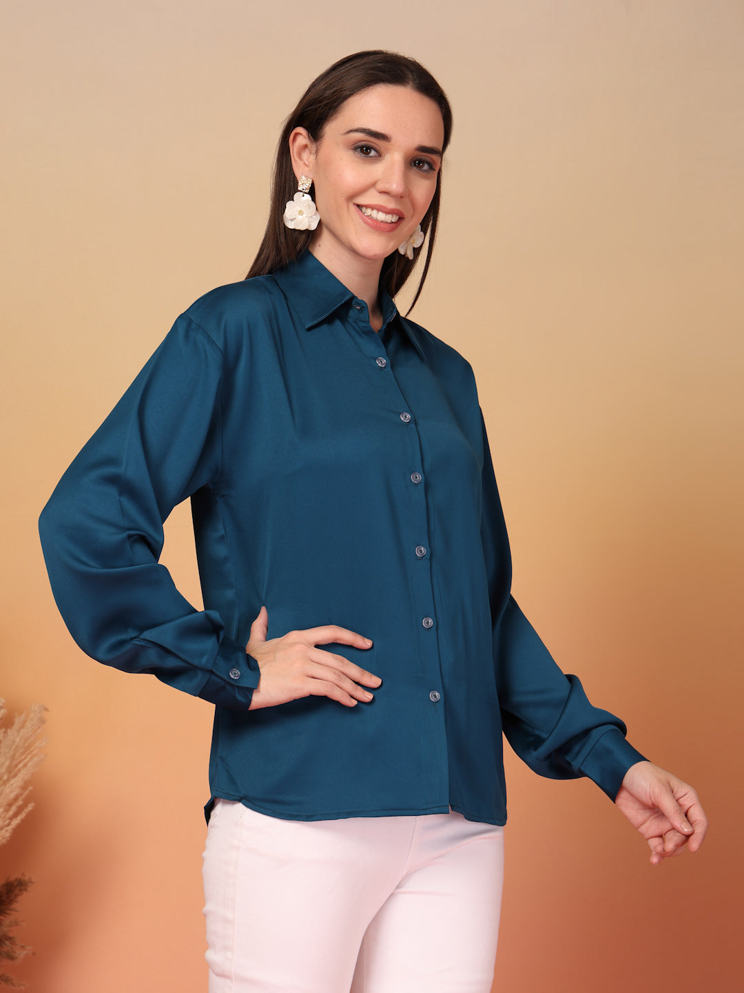 Midnight Blue Satin Shirt for Women | By ItalianVega