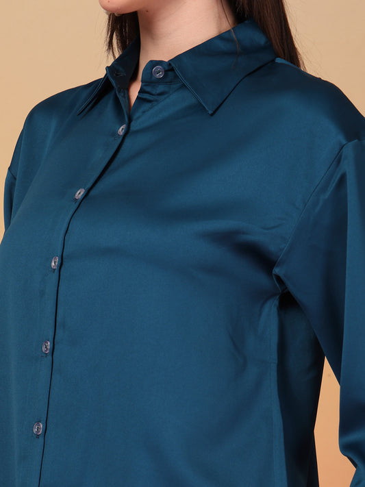 Midnight Blue Satin Shirt for Women | By ItalianVega