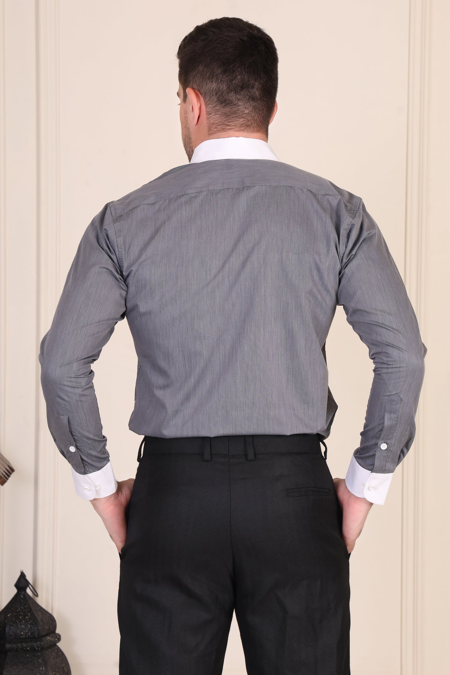 Charcoal Grey Contrast Pinstripe Shirt by Italian Vega®
