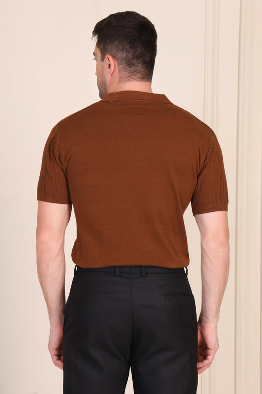 Herringbone Brown Knit Polo by ITALIAN VEGA®