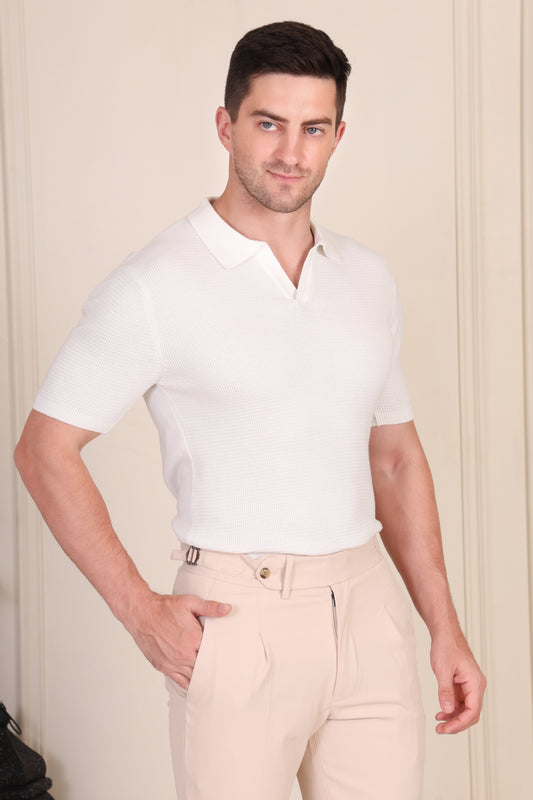 White Flat Knit Polo by ITALIANVEGA®