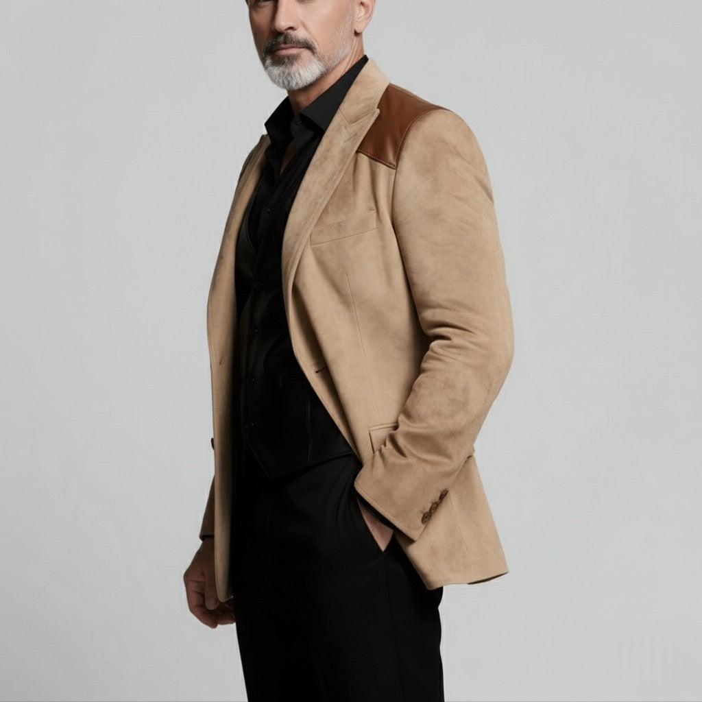 Luxury Beige Shoulder Patch PU Leather Blazer – Italian Vega®