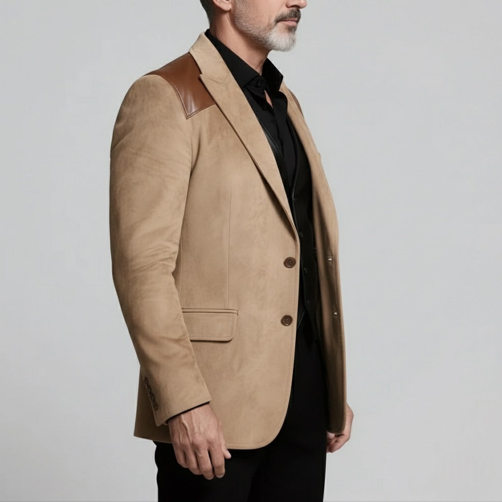 Luxury Beige Shoulder Patch PU Leather Blazer – Italian Vega®